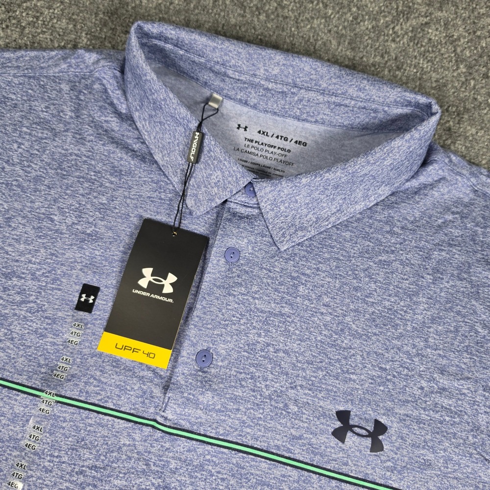 Under Armour Playoff 3.0 Stripe Polo Mens 4XL‎ Blue Heather Golf Shirt NWT
